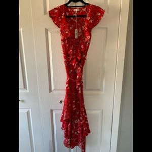 Max Studio Red Floral Midi Length Wrap Dress